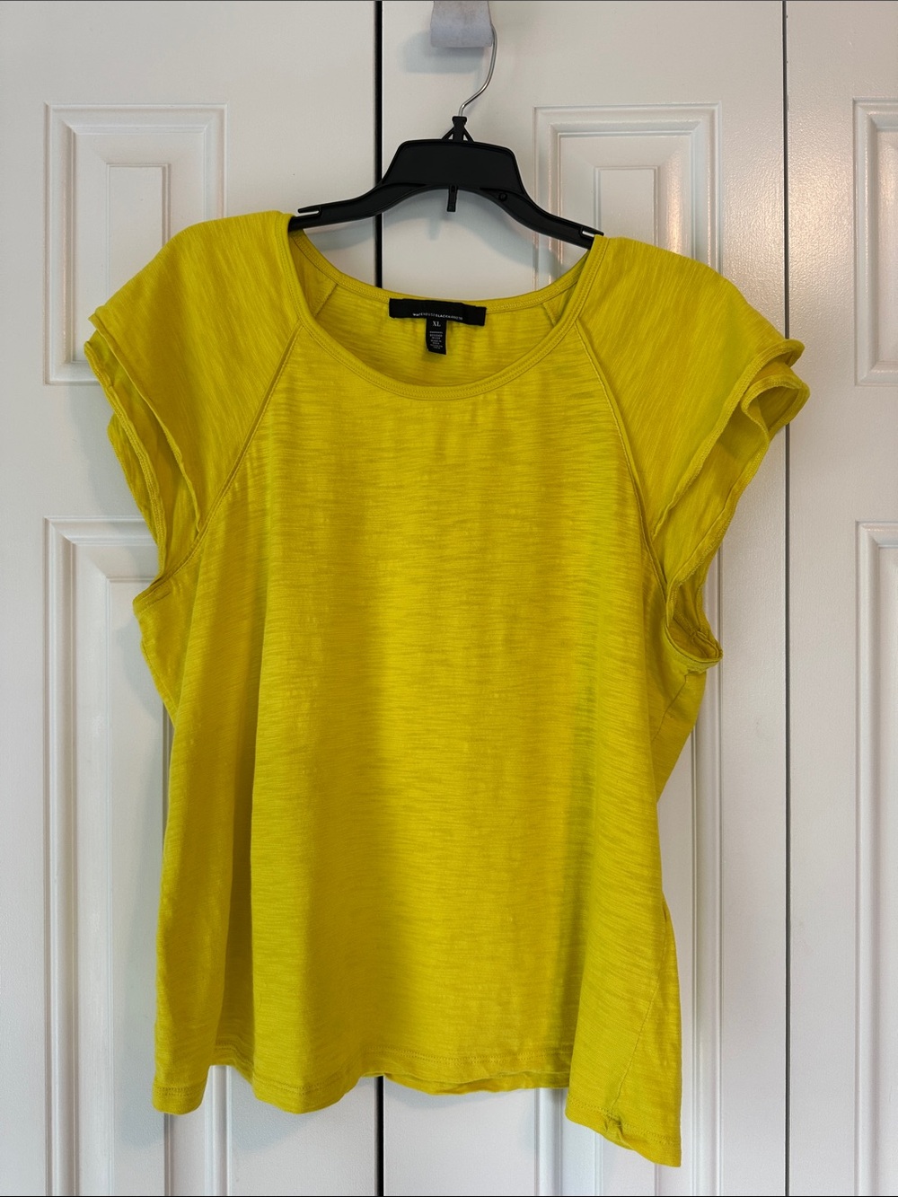 White House Black Market Yellow Short-Sleeve Flutter Top
